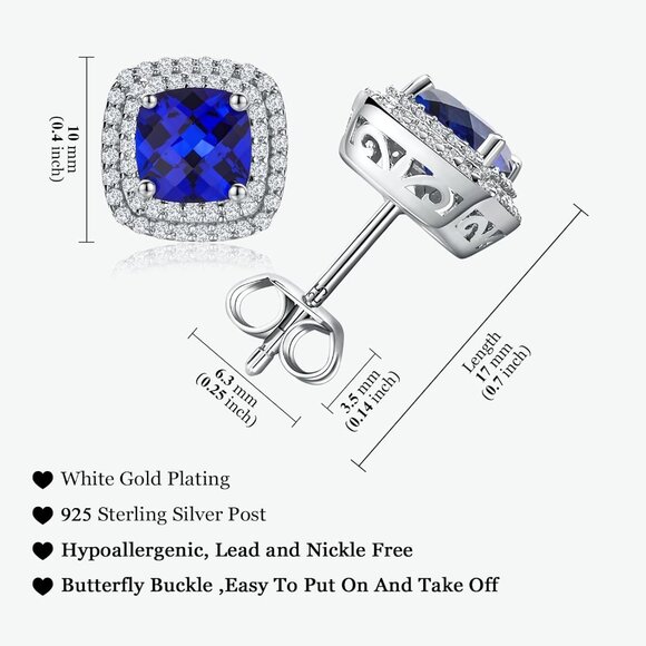 Sapphire Earrings Cushion Cut Women | 925 Sterling Silver | September Birthstone - Picture 4 of 6